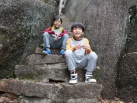 Asian Children Hiking In The Mountain